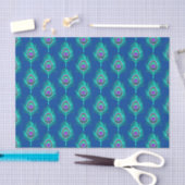 Peacock Feathers, Aqua on Deep Cobalt Blue Tissuepapier (Craft)