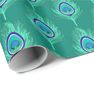 Peacock Feathers, Aqua on Turquoise / Peacock Cadeaupapier
