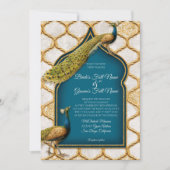Peacock Feathers Arabesque Gold Wedding Kaart (Voorkant)