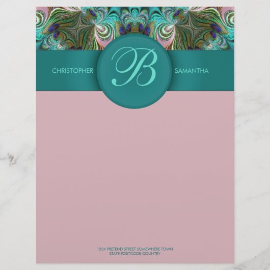 Peacock Feathers Art Monogram Letterhead Briefhoofd (Voorkant)
