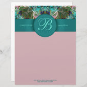 Peacock Feathers Art Monogram Letterhead Briefhoofd (Voorkant / Achterkant)