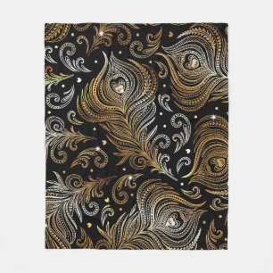 Peacock Feathers: artistieke freehand tekening. Fleece Deken
