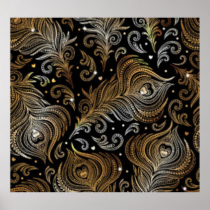 Peacock Feathers: artistieke freehand tekening. Poster