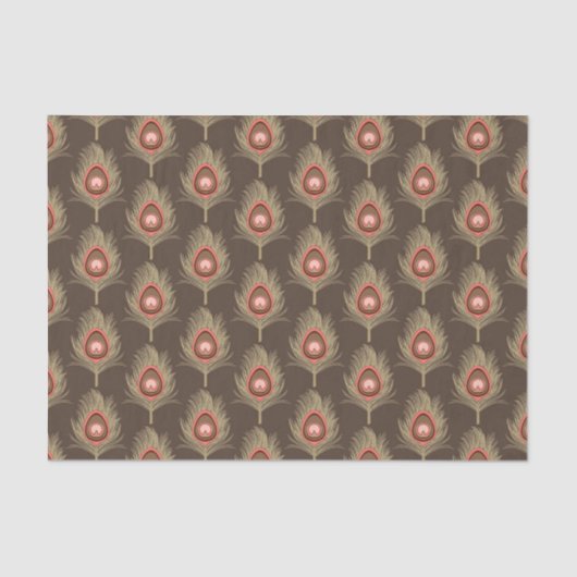 Peacock Feathers, beige op donkerchocolade bruin Tissuepapier (Voorkant)