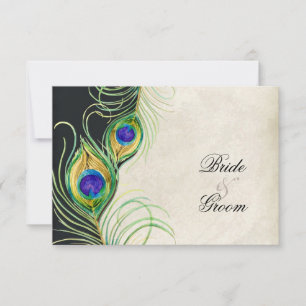 Peacock Feathers Black Damask RSVP-reactiekaart RSVP Kaartje