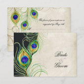 Peacock Feathers Black Damask RSVP-reactiekaart RSVP Kaartje (Voorkant / Achterkant)