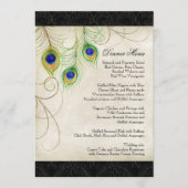 Peacock Feathers Black Damask Weddenschap Statione Menu (Voorkant)