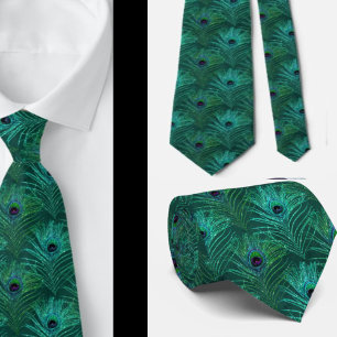 Peacock Feathers Blauwgroen Glitter Necktie Neck Stropdas