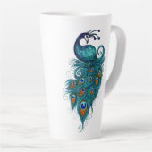 Peacock Feathers Blauwgroen Peacocks Latte Mok (Rechterhoek)