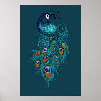 Peacock Feathers Blauwgroen Peacocks Poster