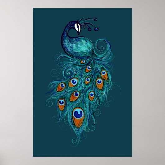 Peacock Feathers Blauwgroen Peacocks Poster (Voorkant)