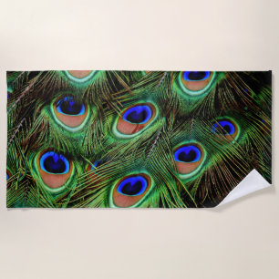 Peacock Feathers Blue Blauwgroen kleurrijke fotogr Strandlaken