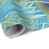 Peacock Feathers Blue Cadeaupapier (Rol Hoek)