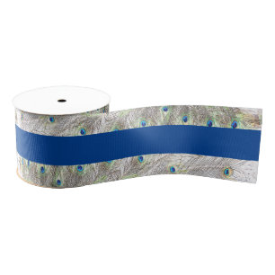 Peacock Feathers Blue Grosgrain Ribbon Lint