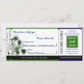 Peacock Feathers Boarding Pass Weduwen Uitnodiging (Voorkant)
