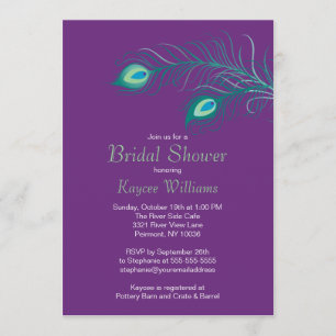 Peacock Feathers Bridal Shower Invitation Kaart