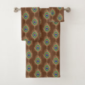 Peacock Feathers, Camel Tan on Chocolate Brown Bad Handdoek (Insitu)