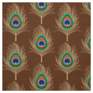Peacock Feathers, Camel Tan on Chocolate Brown Stof