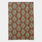 Peacock Feathers, Camel Tan on Chocolate Brown Theedoek (Verticaal)