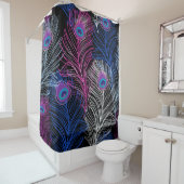 Peacock Feathers Dark: Prachtig design Douchegordijn (In situ)