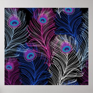Peacock Feathers Dark: Prachtig  design Poster