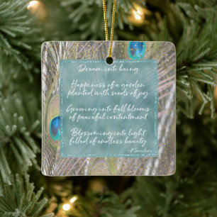 Peacock Feathers Dream Poem Gold Confetti Keramisch Ornament