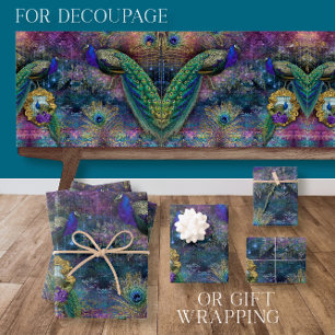 Peacock Feathers Elegante Glitter Roze Decoupage Inpakpapier Vel