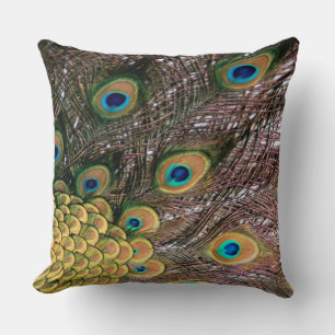 Peacock Feathers Emerald Green en Gold Kussen