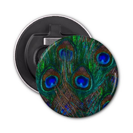 Peacock Feathers Etching Style Button Flesopener (Voorkant)