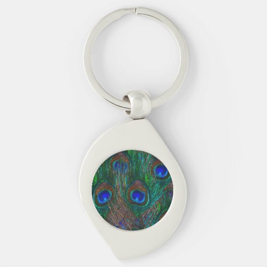 Peacock Feathers Etching Style Sleutelhanger (Voorkant)