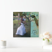 Peacock Feathers Etchings - Weddenfoto Vierkante Klok (Huis)