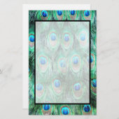 Peacock Feathers Exotic Wild Waterverf Pattern Briefpapier (Voorkant / Achterkant)