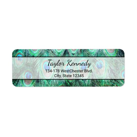 Peacock Feathers Exotic Wild Waterverf Pattern Etiket (Voorkant)