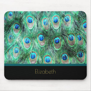 Peacock Feathers Exotic Wild Waterverf Pattern Muismat