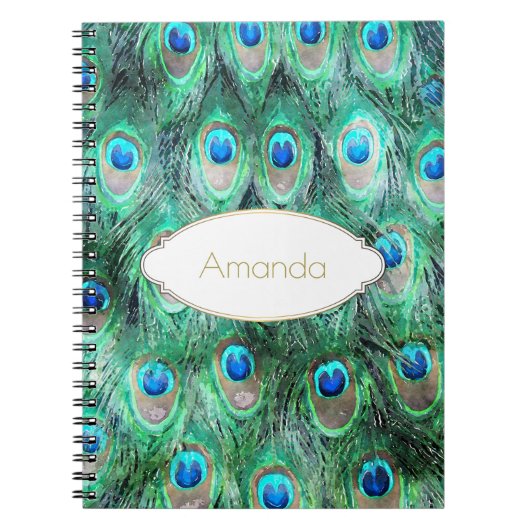 Peacock Feathers Exotic Wild Waterverf Pattern Notitieboek (Voorkant)