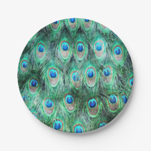 Peacock Feathers Exotic Wild Waterverf Pattern Papieren Bordje