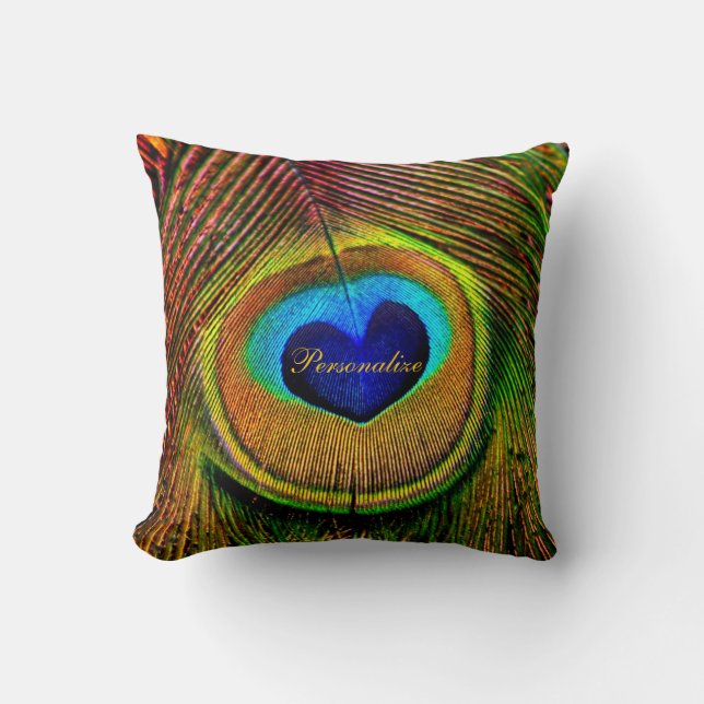 Peacock Feathers Eye of Love met Name Kussen (Voorkant)
