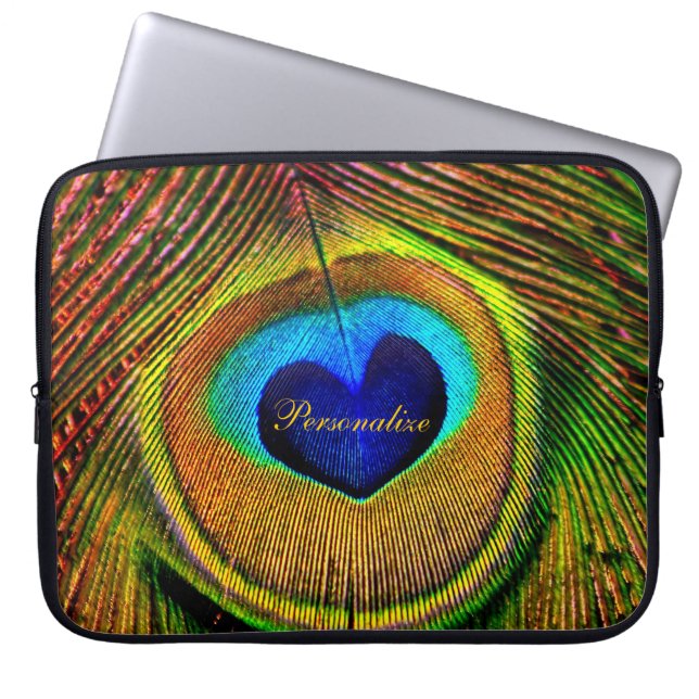 Peacock Feathers Eye of Love met Name Laptop Sleeve (Voorkant)