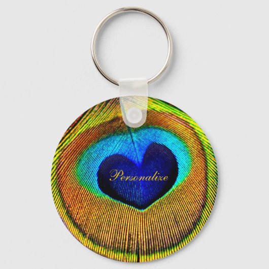 Peacock Feathers Eye of Love met Name Sleutelhanger (Voorkant)