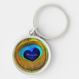 Peacock Feathers Eye of Love met Name Sleutelhanger