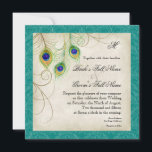 Peacock Feathers Faire-part de mariage - Bleu Turq<br><div class="desc">C'est une invitation contemporaine et sophistiquée. Doté de plumes Peacock stylisées, de couleur pastel, sur une dentelle peinte à la main et arrière - plan parchemin avec votre choix de couleur de bordure arrière - plan, montré ici en bleu aqua. VOUS POURRIEZ ÉGALEMENT PROFITER DE : COMPLÈTE COLLECTION À :...</div>