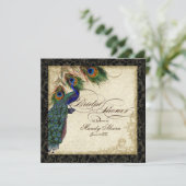 Peacock & Feathers Fête de l'mariée Invitation Tan (Debout devant)
