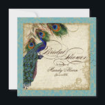 Peacock & Feathers Fête des mariées Invitation Aqu<br><div class="desc">SÉLECTION DU PAPIER : Ceci est montré sur "papier de base", un autre grand choix serait "glace métallique" qui est une surface brillante blanche et percée. Il serait également magnifique sur le lin "Champagne Metallic", feutre ou l'un des autres choix. PALETTE DE COULEUR : bleu aqua, bronze, bleu royal crème,...</div>
