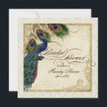 Peacock & Feathers Fête des mariées Invitation Cre<br><div class="desc">SÉLECTION DU PAPIER : Ceci est montré sur "papier de base", un autre grand choix serait "glace métallique" qui est une surface blanche et brillante perle. Il serait également magnifique sur le lin "Champagne Metallic", feutre ou l'un des autres choix. PALETTE DE COULEUR : crème, bronze, crème bleu royal, vert...</div>