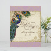 Peacock & Feathers Fête des mariées Invitation Lav (Debout devant)