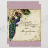 Peacock & Feathers Fête des mariées Invitation Lav (Devant / Derrière)