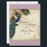 Peacock & Feathers Fête des mariées Invitation Lav<br><div class="desc">SÉLECTION DE PAPIER : Ceci est montré sur "papier de base", un autre grand choix serait "glace métallique" qui est une surface brillante blanche et pearlisée. Il serait également magnifique sur le lin "Champagne Metallic", feutre ou l'un des autres choix. PALETTE DE COULEUR : lavande de prune, bronze, bleu roi...</div>