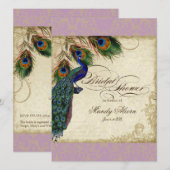 Peacock & Feathers Fête des mariées Invitation Lav (Devant / Derrière)