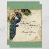 Peacock & Feathers Fête des mariées Invitation ver (Devant / Derrière)