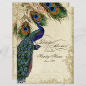 Peacock & Feathers Fête des mariées Tea Carte (Devant / Derrière)